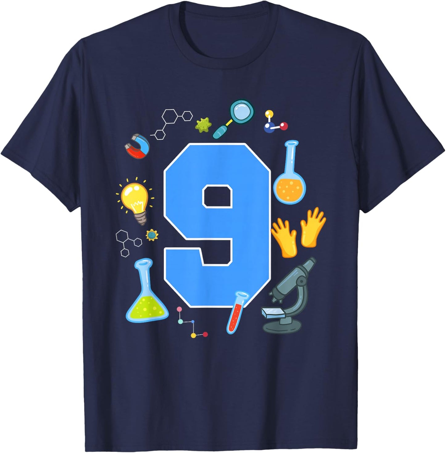 9th Birthday Science Theme 9 Year Old Future Scientist T-Shirt - T-Shirt | Navy