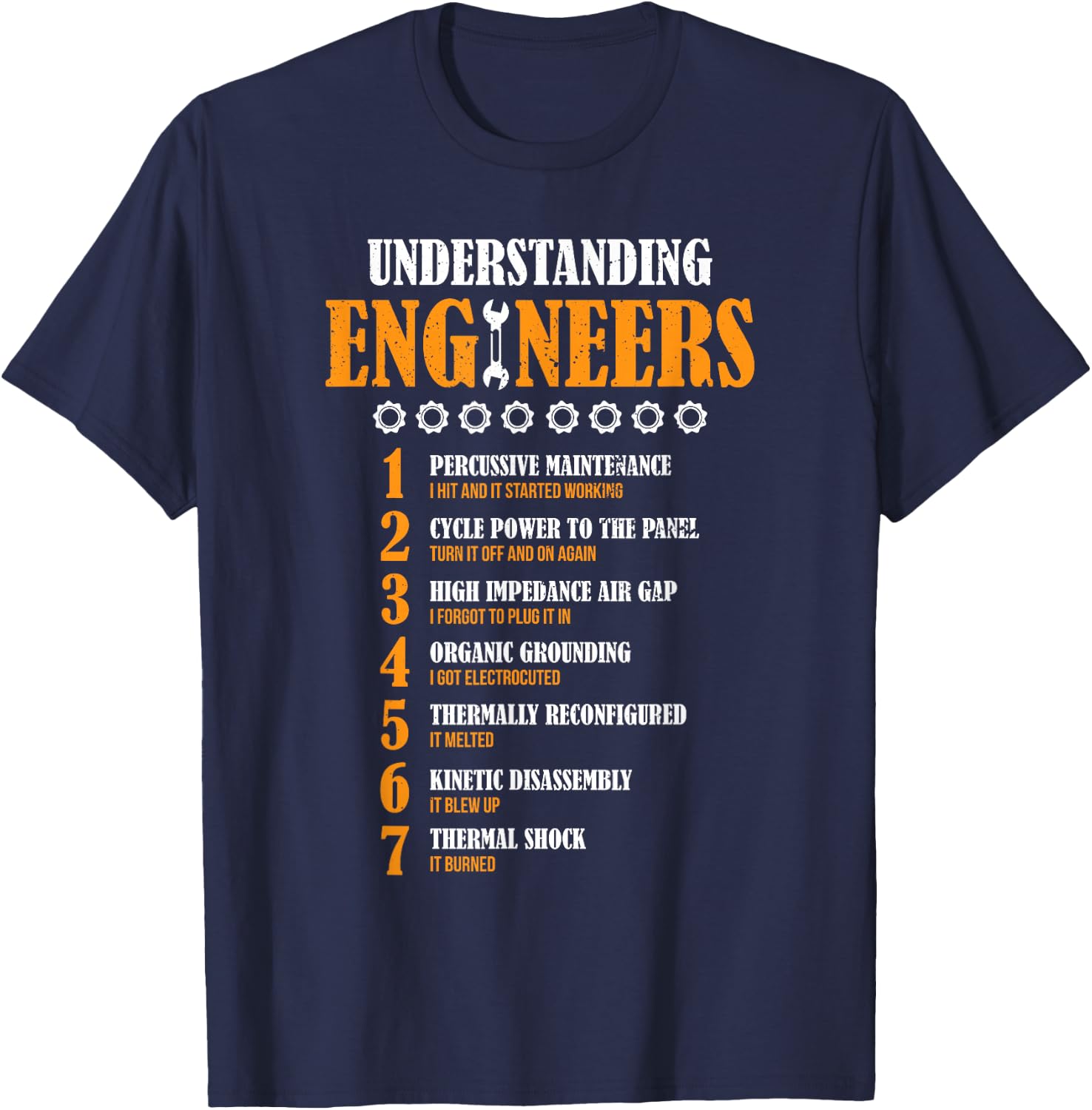 Understanding Engineers Lists Funny Engineer - Men's Black Distressed Funny Design Short Sleeve - Small T-Shirt - T-Shirt | Navy