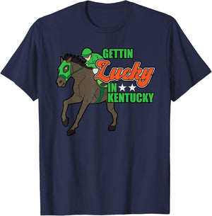 Vintage Getting Lucky In Kentucky Funny Horse Racing Lover T-Shirt - T-Shirt | Navy