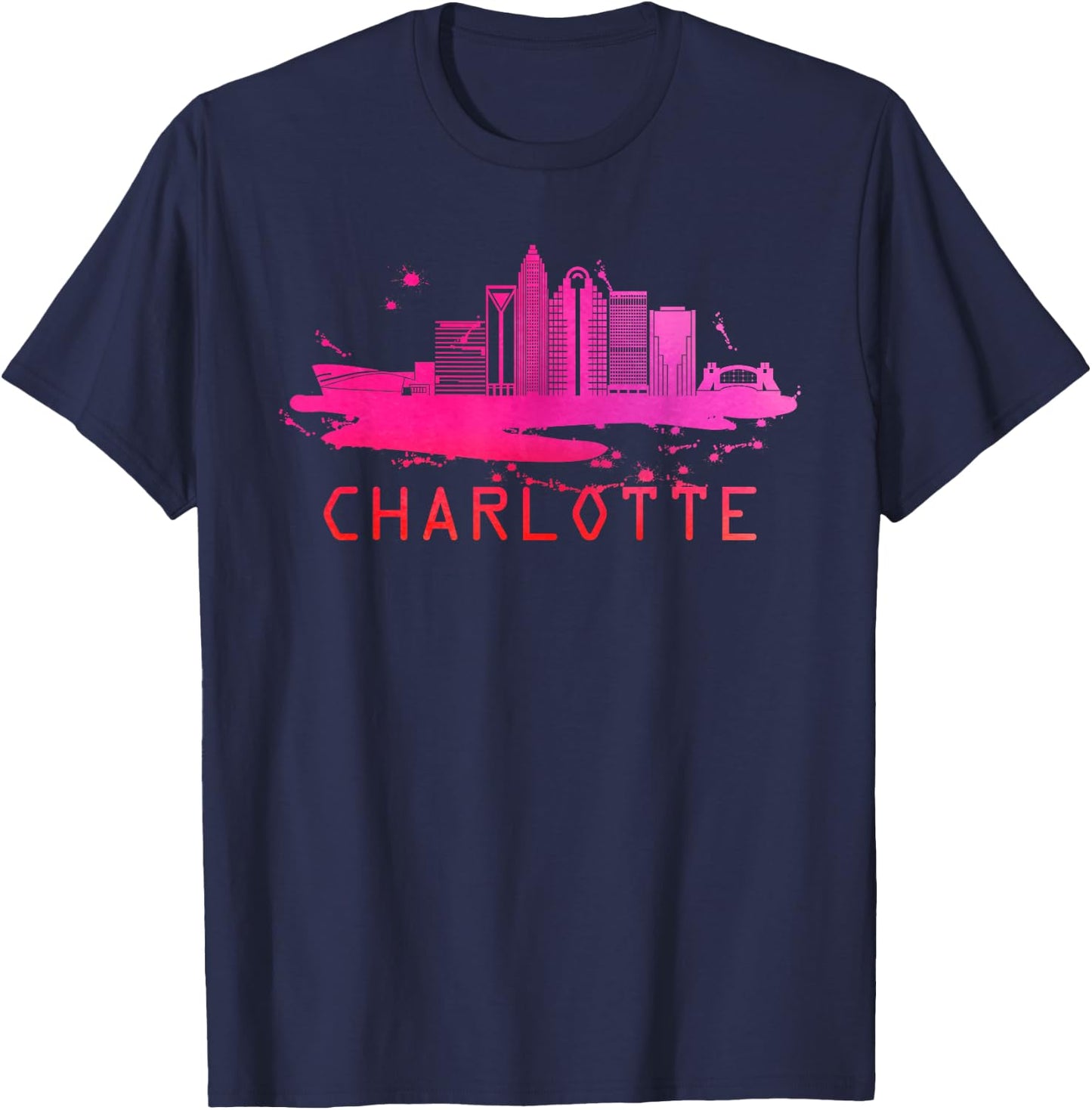 Modern Charlotte Cityscape Souvenir - Charlotte Skyline T-Shirt - T-Shirt | Navy