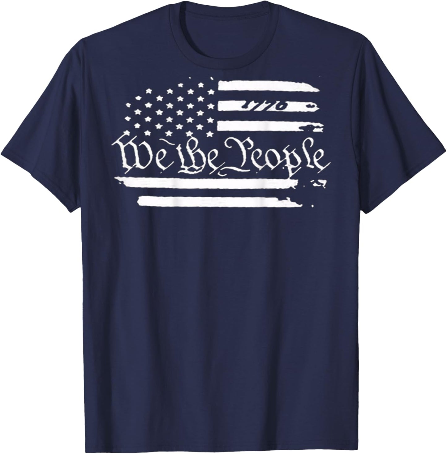 American Flag Patriotic 1776 We The People USA Print On Back T-Shirt - T-Shirt | Navy