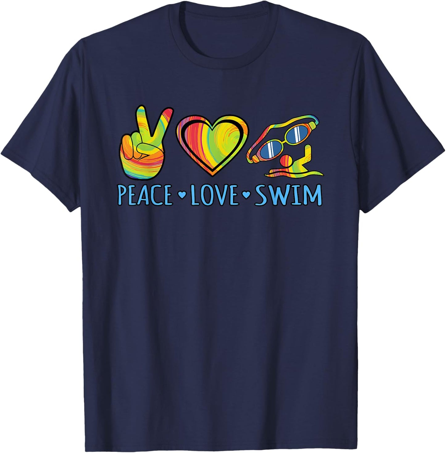 Peace Love Swim Fun Swimmer Swimming Coach Men Women Graphic T-Shirt - T-Shirt | Navy