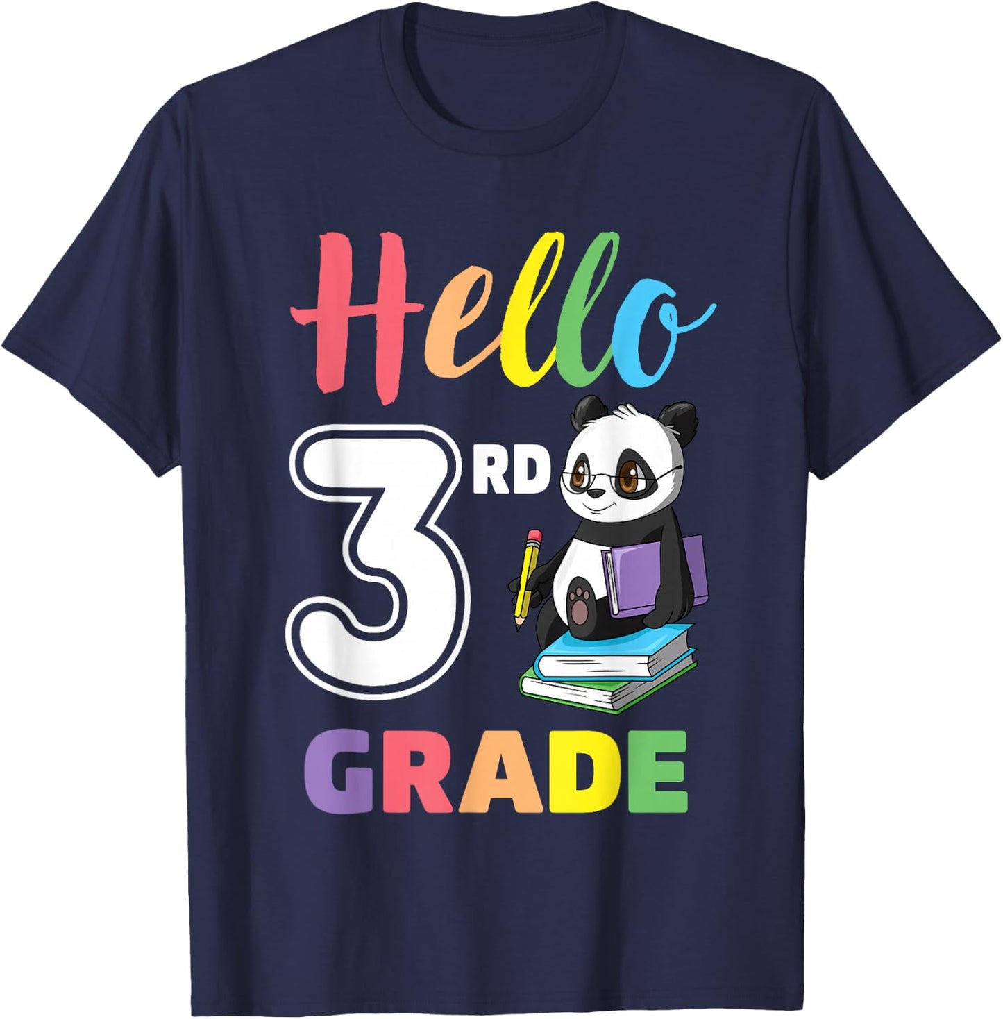 First Day of School Panda Hello 3rd Third Grade Kids T-Shirt - T-Shirt | Navy