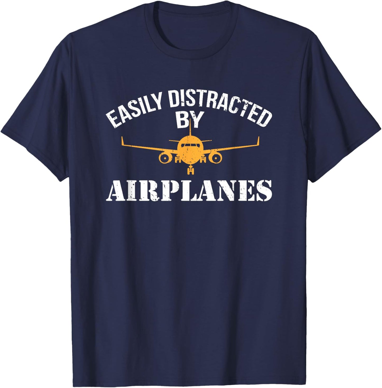 Easily Distracted By Airplanes Aviation Shirt Airplane Pilot T-Shirt - T-Shirt | Navy