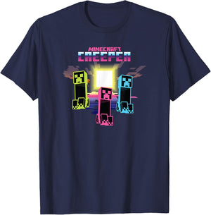 Minecraft Creeper Bright Neon Poster T-Shirt - T-Shirt | Navy