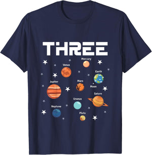 3 Year Old Outer Space Birthday Party Solar Planets 3rd Gift T-Shirt - T-Shirt | Navy