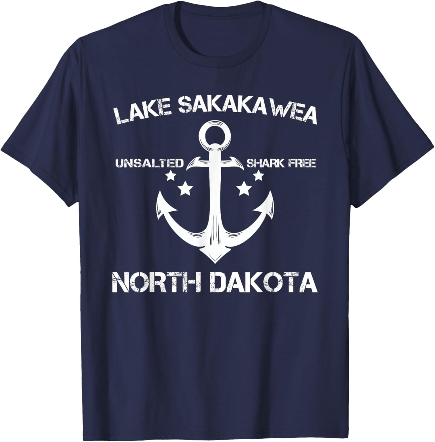 LAKE SAKAKAWEA NORTH DAKOTA Funny Fishing Camping Gift T-Shirt - T-Shirt | Navy
