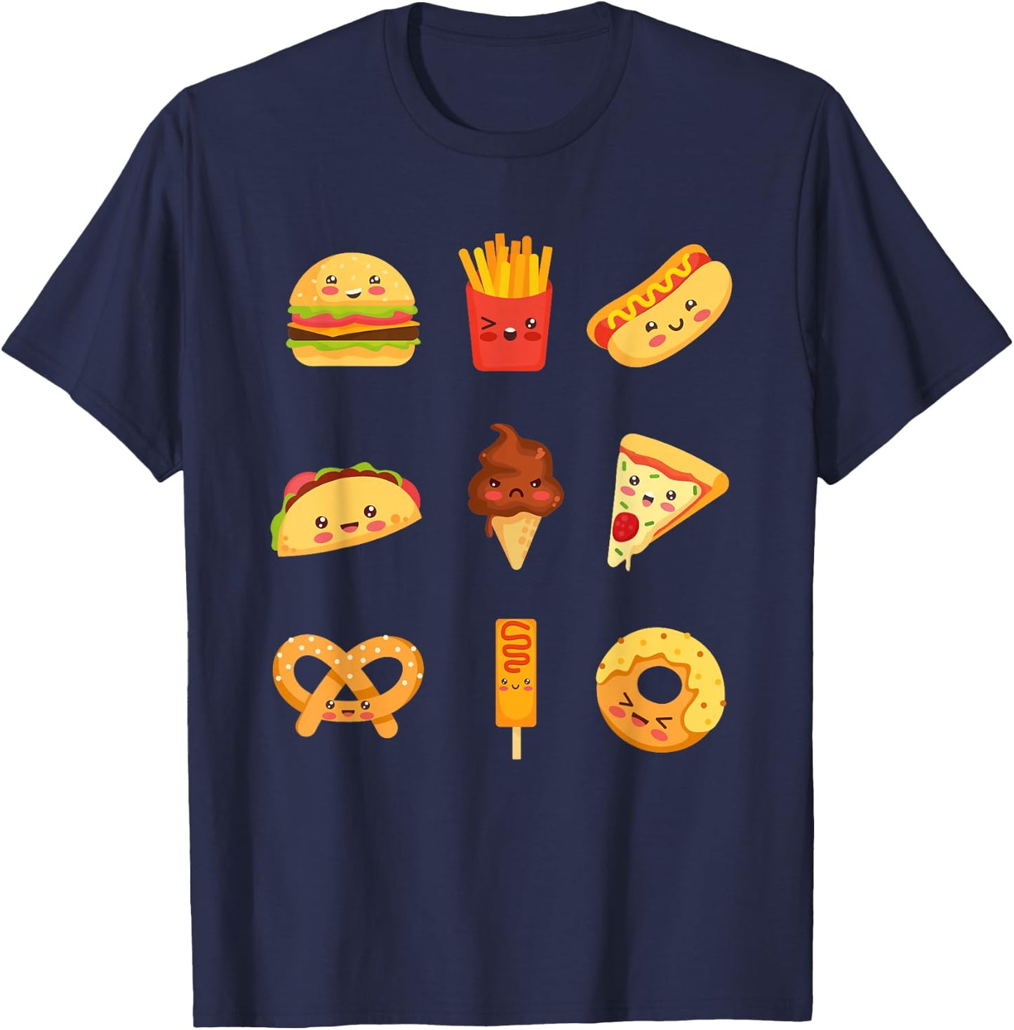 Cute Kawaii food collection for food lovers T-Shirt - T-Shirt | Navy