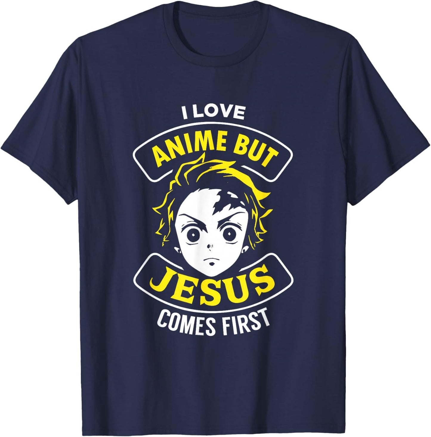 I Love Anime But Jesus Comes First - Christian Japan Yellow T-Shirt - T-Shirt | Navy