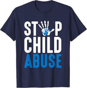 Blue Ribbon Stop Child Misuse Prevention Month Awareness T-Shirt - T-Shirt | Navy