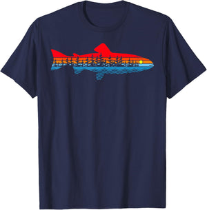 Vintage Nature Outdoor Fishing - Fisher Trout Fish T-Shirt - T-Shirt | Navy