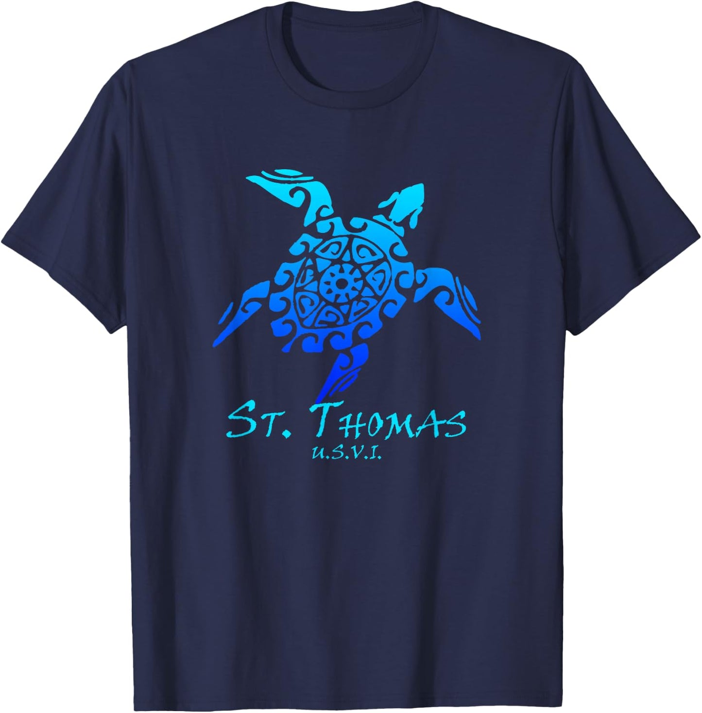St. Thomas, USVI Vintage Retro Tribal Turtle Vacation T-Shirt - T-Shirt | Navy