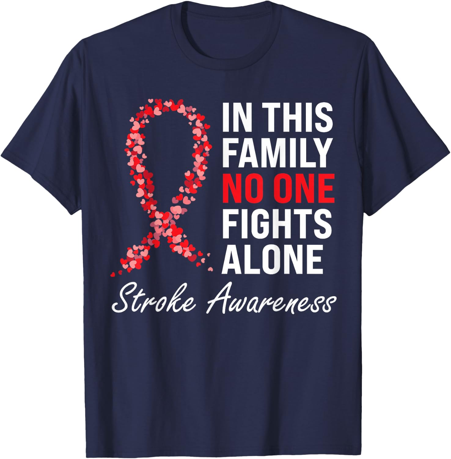 Stroke Survivor Stroke Awareness Red Ribbon T-Shirt - T-Shirt | Navy