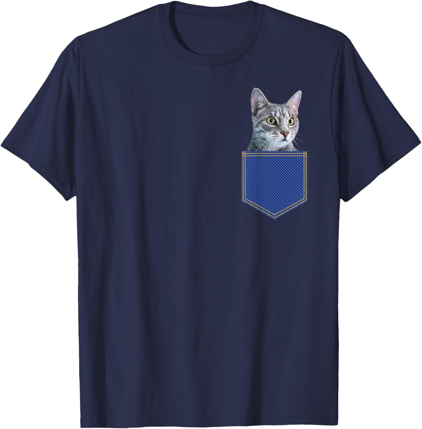 Gray Cat In A Pocket Cute Kitten Pocket Men Women Kids T-Shirt - T-Shirt | Navy