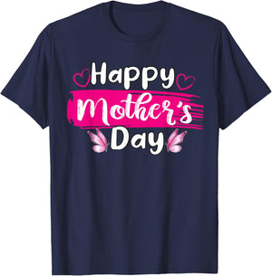 Happy Mothers Day Mommy Love Mom hearts butterfly T-Shirt - T-Shirt | Navy