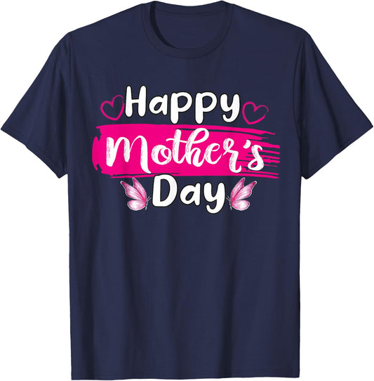 Happy Mothers Day Mommy Love Mom hearts butterfly T-Shirt - T-Shirt | Navy