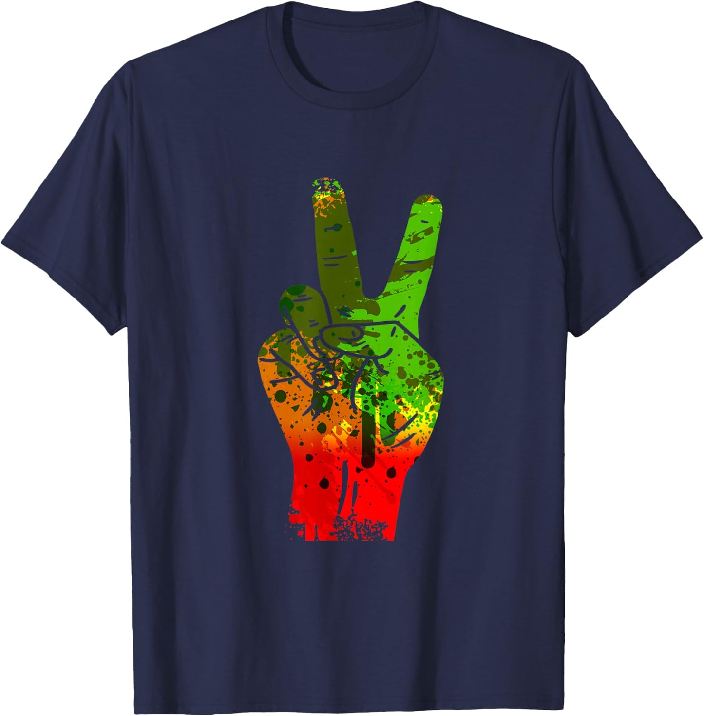 Hippie Peace Sign Rasta Reggae Music Splash Jamaica T-Shirt - T-Shirt | Navy