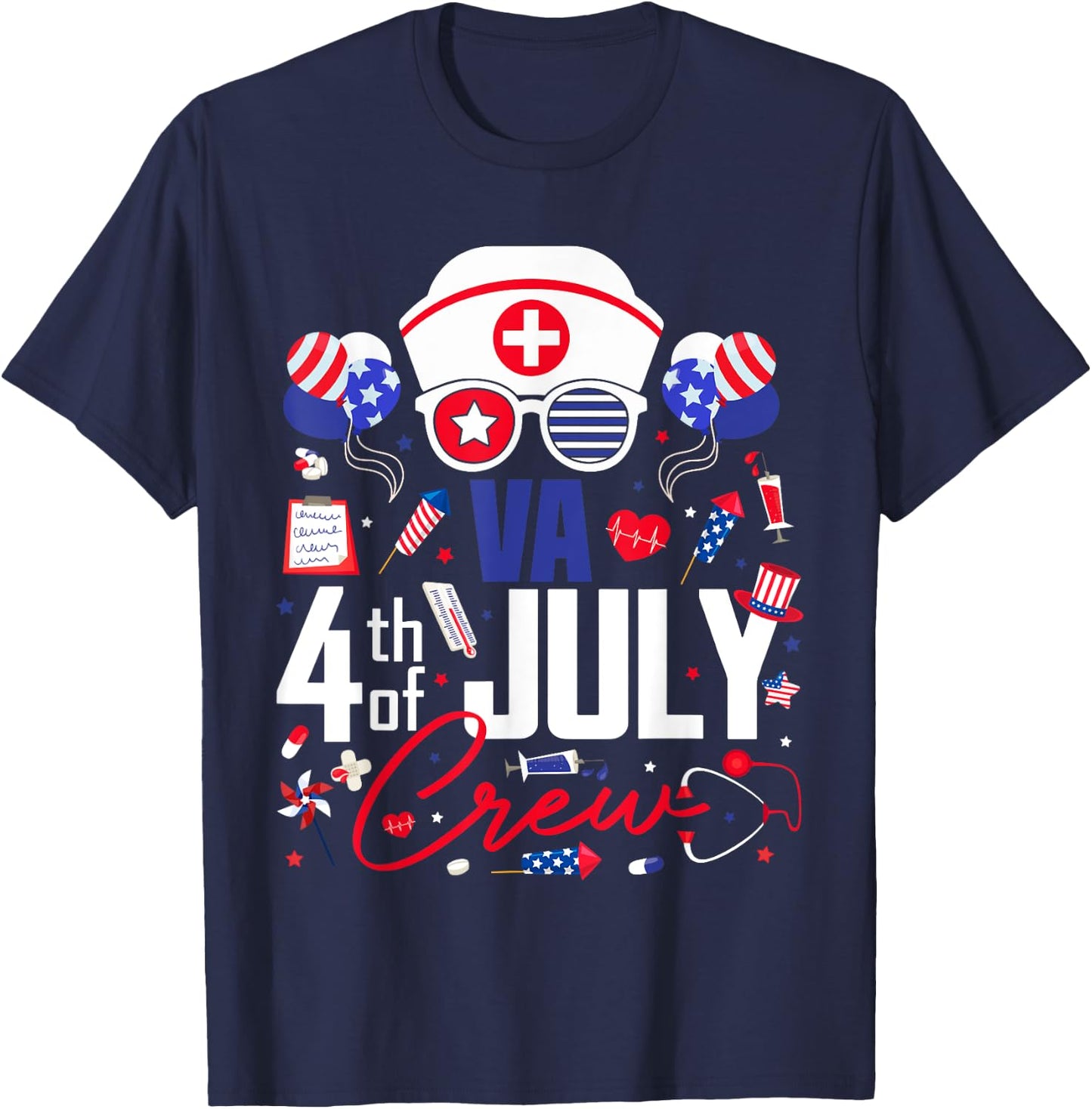 Va Nurse 4th of July Crew Independence Day Patriotic Nurses T-Shirt - T-Shirt | Navy