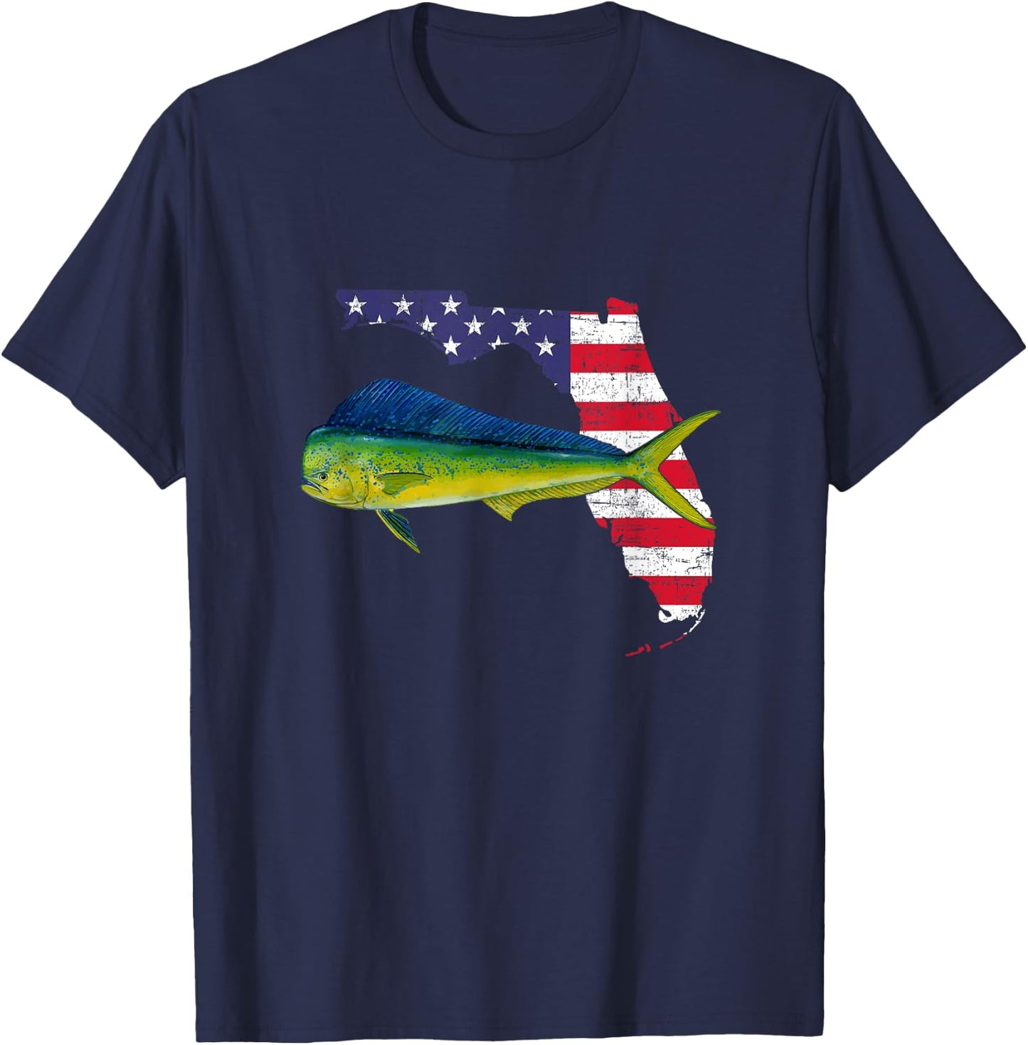 Mahi Mahi Florida, American Flag, Fishing Mahi Mahi T-Shirt - T-Shirt | Navy
