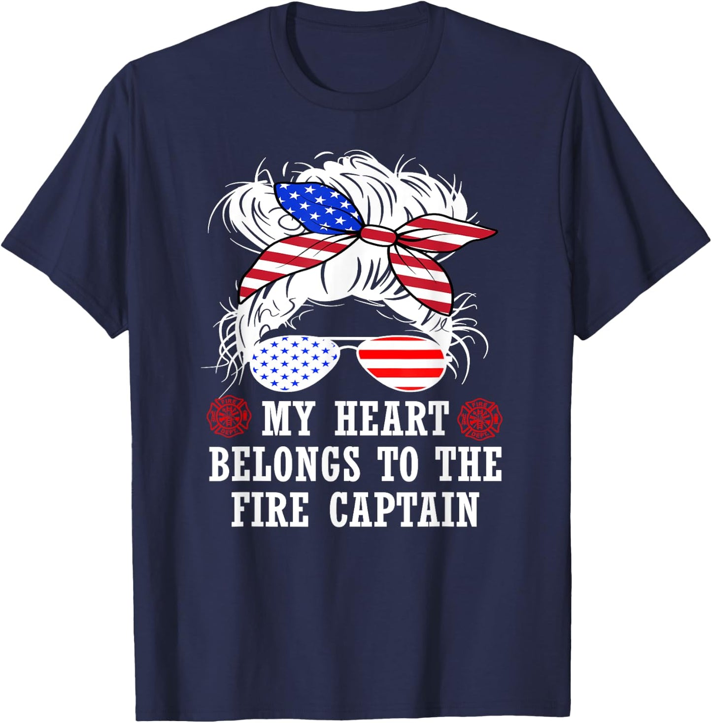 My Heart Belongs to Fire Captain Firefighter Mom Wife Gifts T-Shirt - T-Shirt | Navy