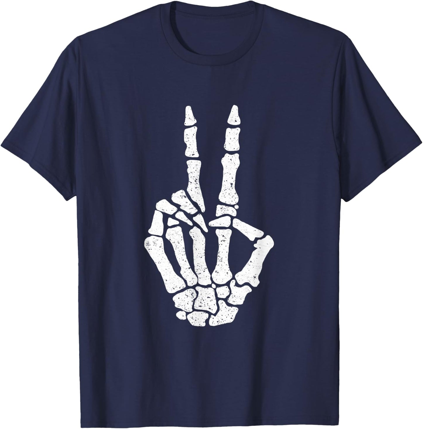 Halloween Skeleton Hand Peace Sign Funny Costume T-Shirt - T-Shirt | Navy