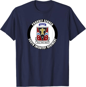 Proudly Served 509th Infantry Regiment Airborne Army Veteran T-Shirt - T-Shirt | Navy