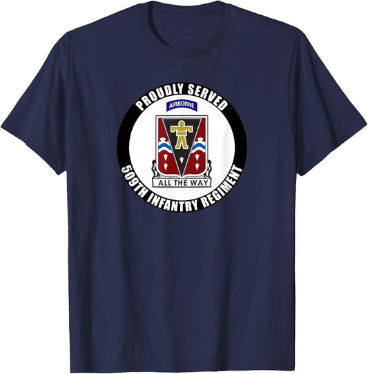 Proudly Served 509th Infantry Regiment Airborne Army Veteran T-Shirt - T-Shirt | Navy