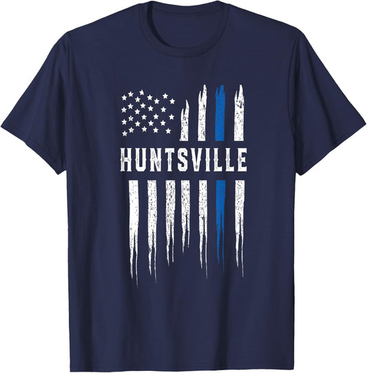 Thin Blue Line Heart Huntsville Police Officer Alabama Cops T-Shirt - T-Shirt | Navy