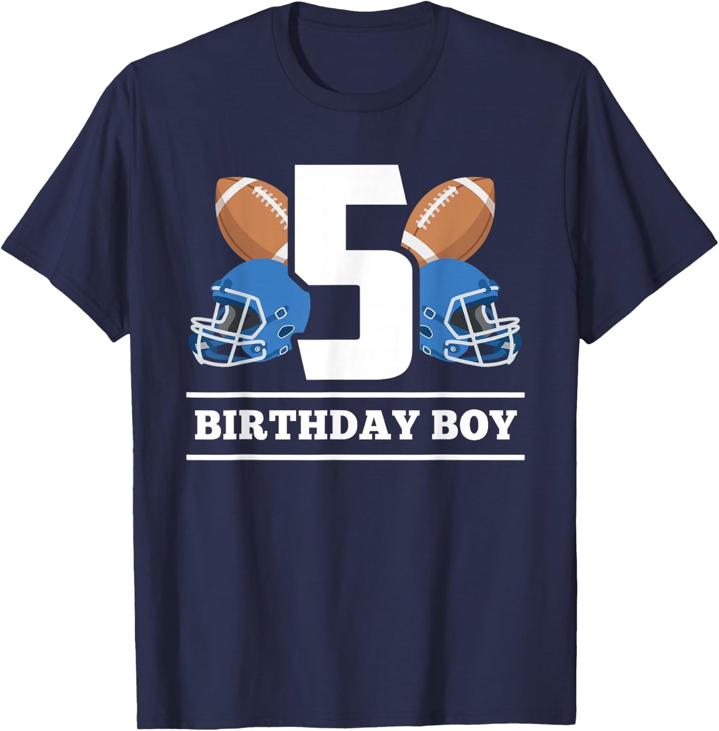 5th Birthday Boy Football Ball 5 Years Old Kids Gift Ideas T-Shirt - T-Shirt | Navy