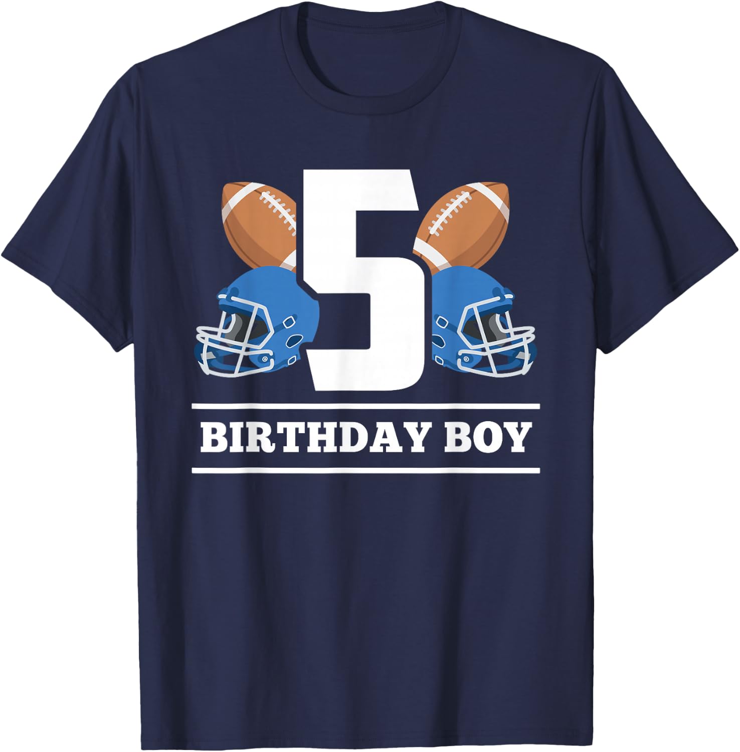 5th Birthday Boy Football Ball 5 Years Old Kids Gift Ideas T-Shirt - T-Shirt | Navy