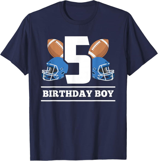 5th Birthday Boy Football Ball 5 Years Old Kids Gift Ideas T-Shirt - T-Shirt | Navy