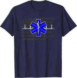 EMS EMT Paramedic First Responder Flag Thin White Line T-Shirt - T-Shirt | Navy