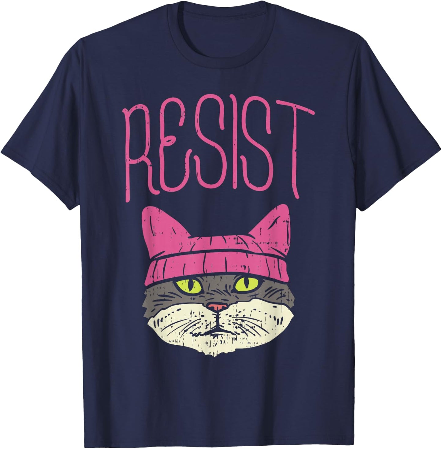 March Shirt Resist Pink Hat Kitty Cat Lover Gift T-Shirt - T-Shirt | Navy