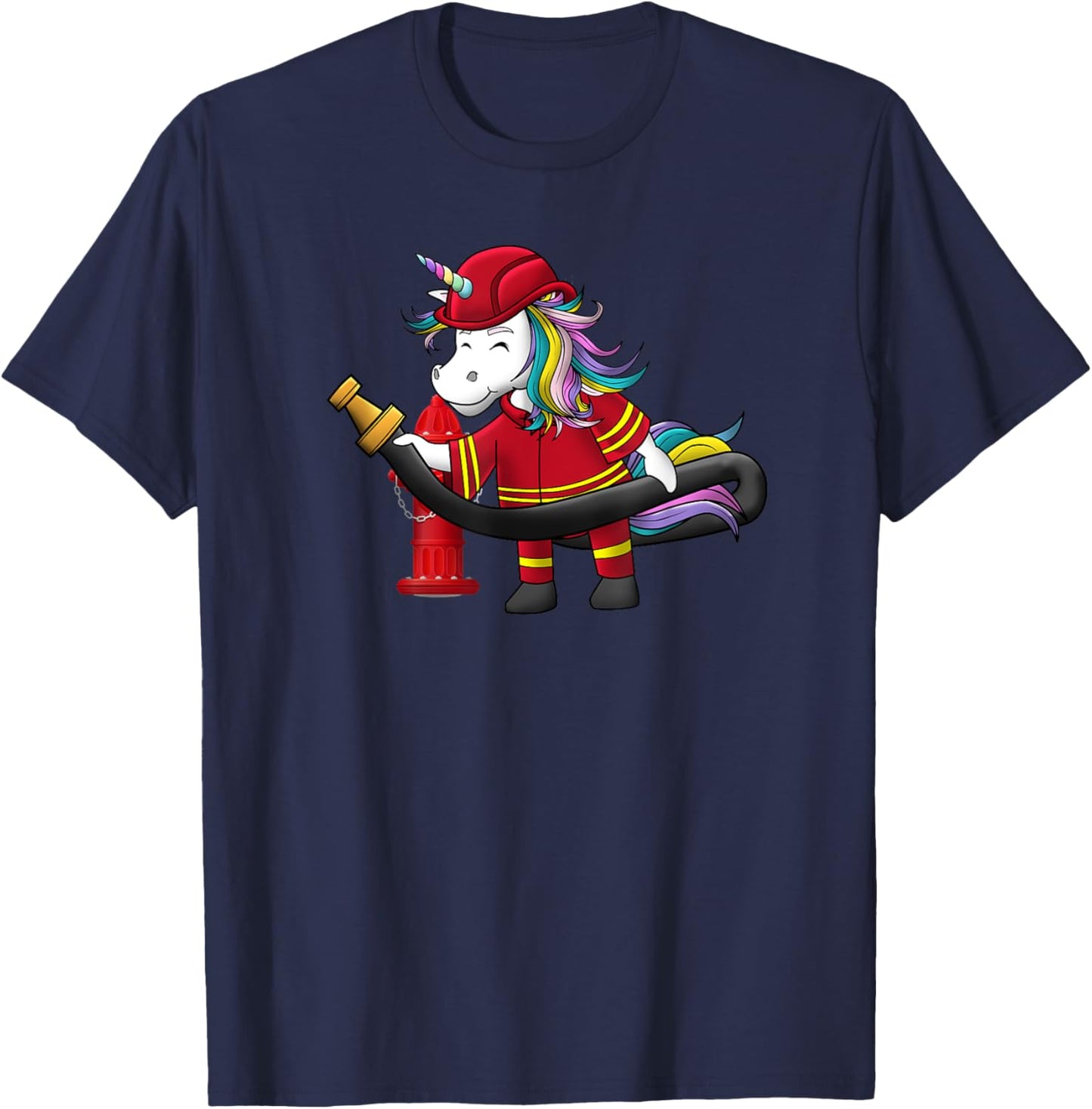 Unicorn Firefighter Fireman Birthday Party Funny Girl Love T-Shirt - T-Shirt | Navy