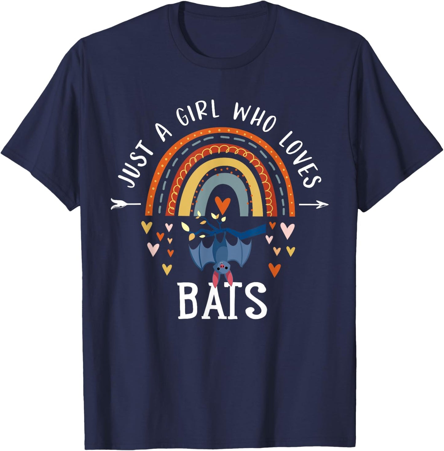 Just A Girl Who Loves Bats Rainbow Gifts For Bat Lover T-Shirt - T-Shirt | Navy