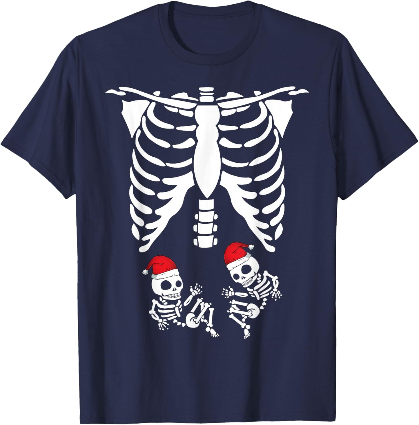Skeleton Pregnancy Gift Twins Baby Pregnant Christmas X-Ray T-Shirt - T-Shirt | Navy