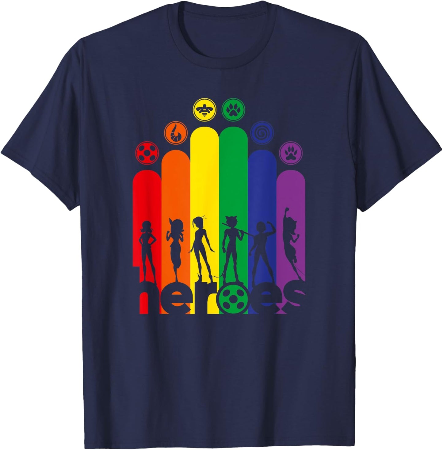 Miraculous Ladybug Rainbow Collection All Heroez T-Shirt - T-Shirt | Navy