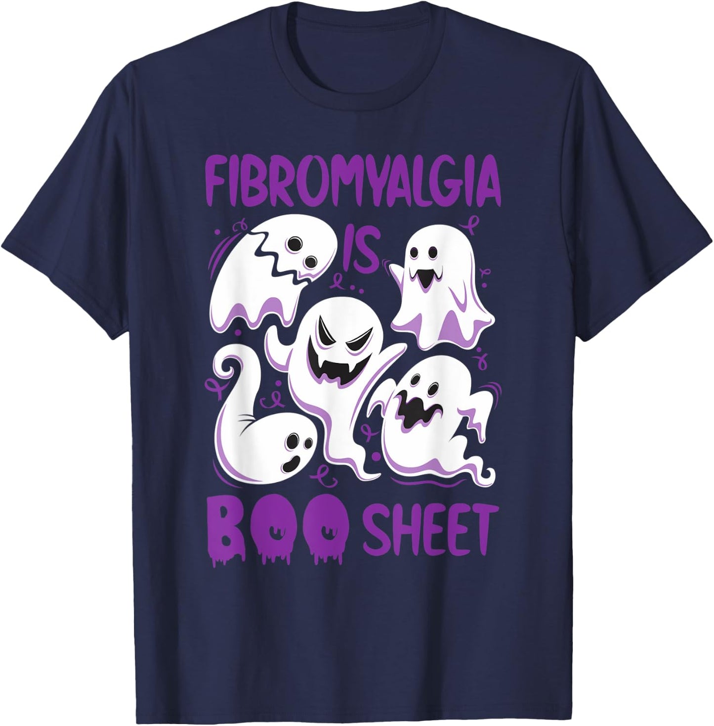 Fibromyalgia is Boo Sheet Purple Boos Funny Halloween Ghost T-Shirt - T-Shirt | Navy