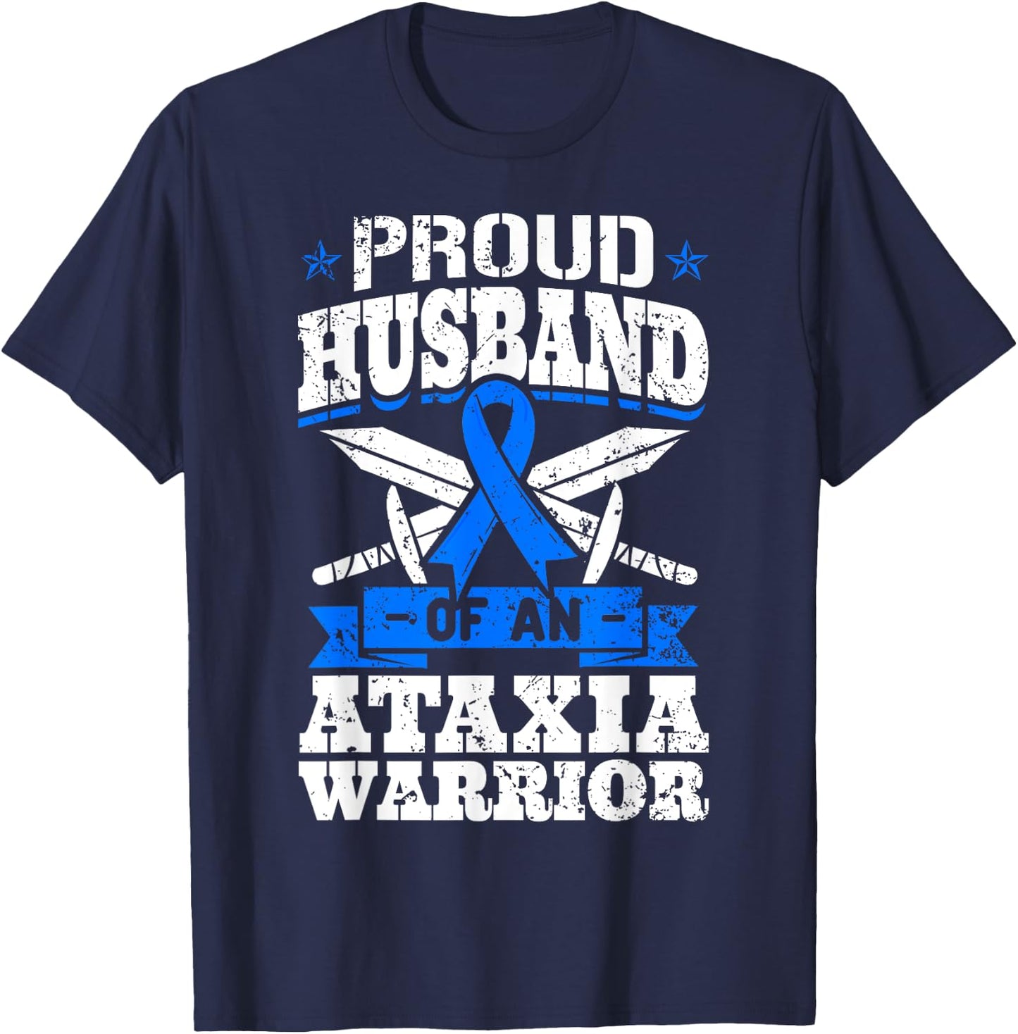 Proud Husband Of An Ataxia Warrior Awareness Ribbon Dystaxia T-Shirt - T-Shirt | Navy