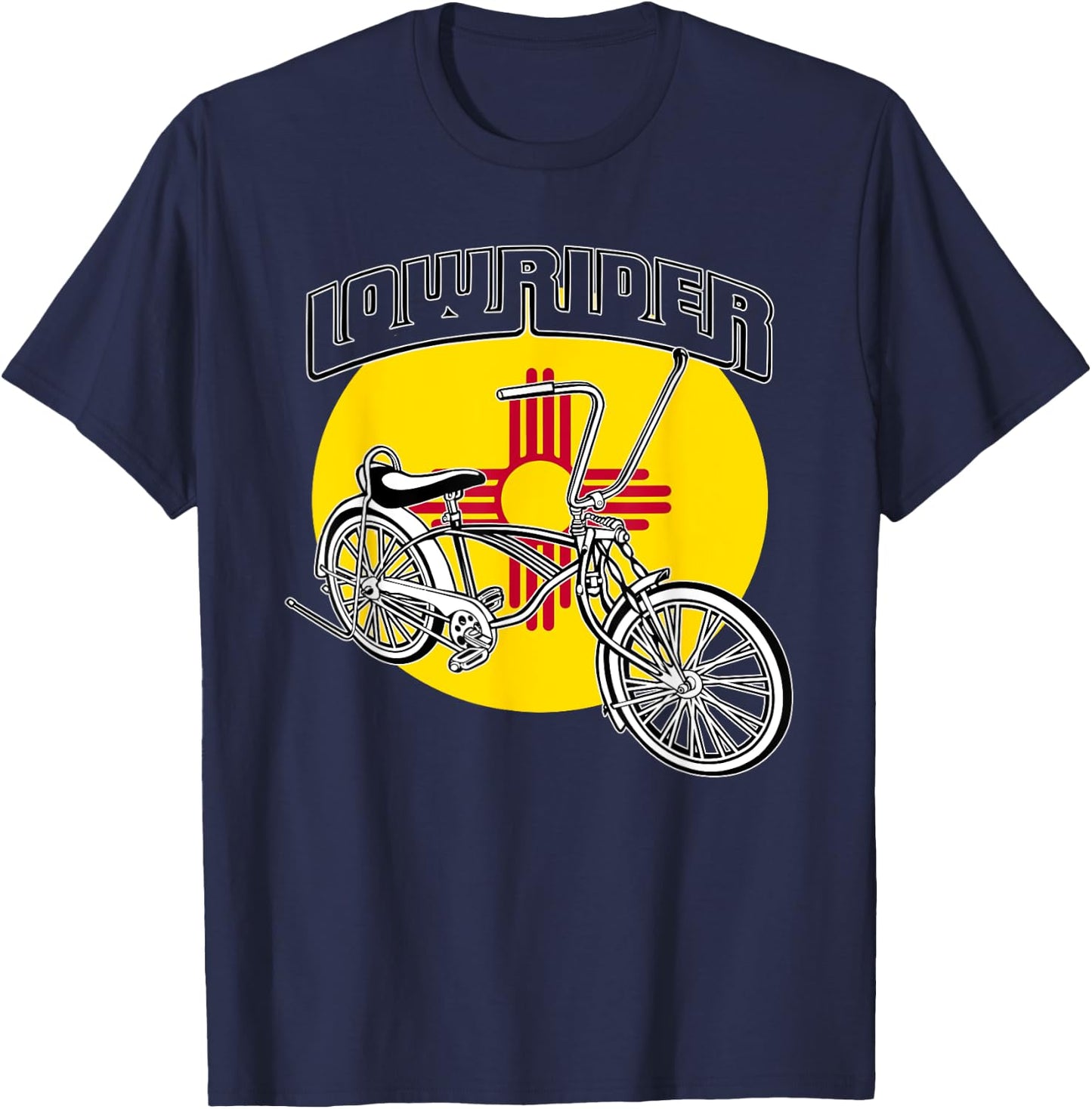 Low Rider Bicycle Chicano New Mexico Flag Lowrider Bike T-Shirt - T-Shirt | Navy