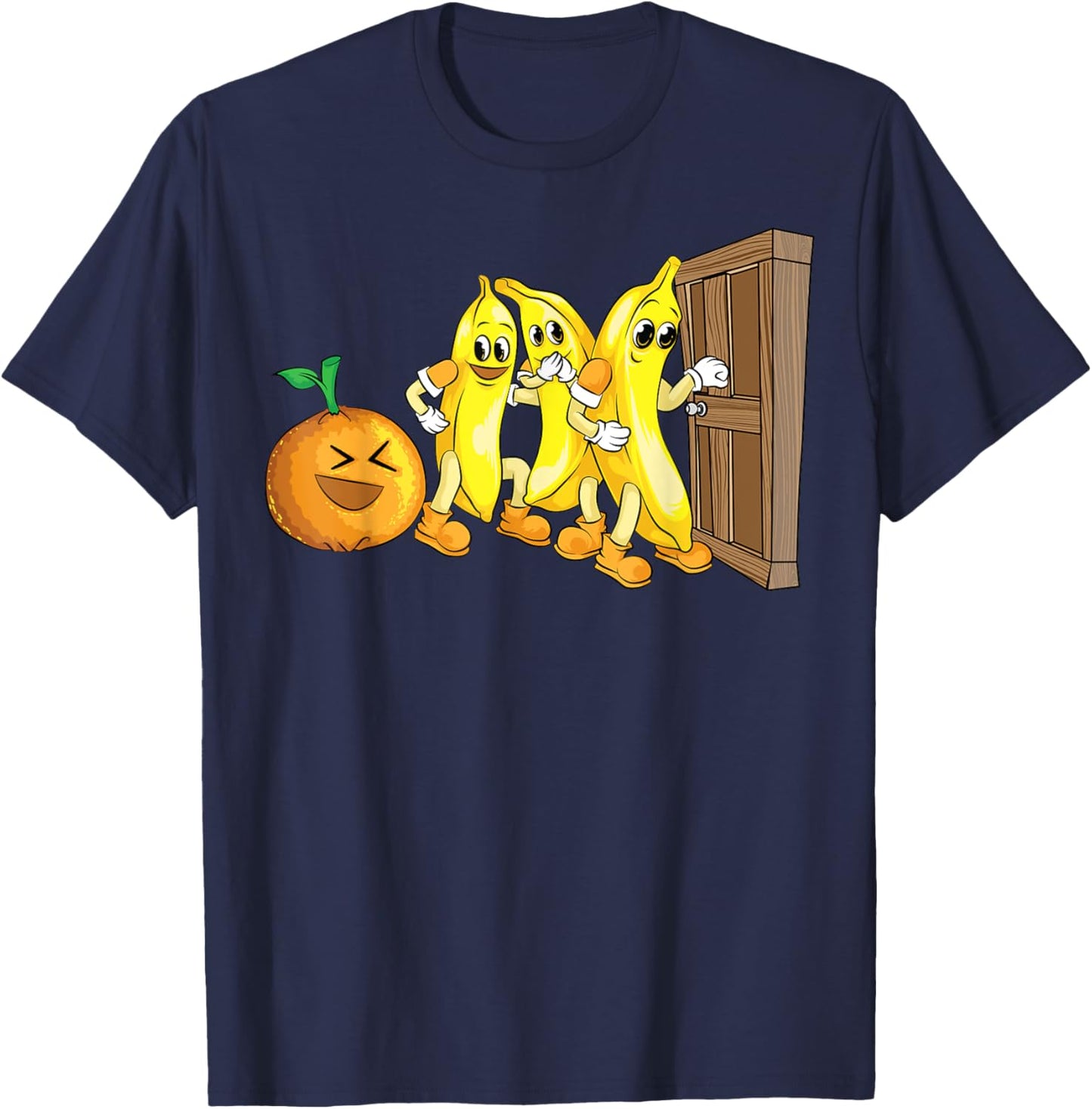 Funny Knock Knock 3 Bananas And Orange Cool Fruit Joke Gift T-Shirt - T-Shirt | Navy