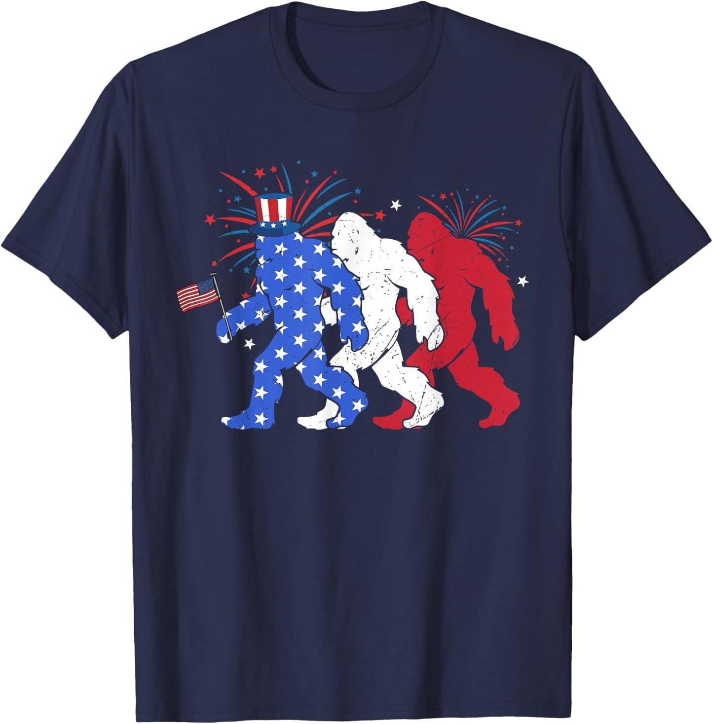 Bigfoot Sasquatch American Flag Patriotic Fourth of July Men T-Shirt - T-Shirt | Navy