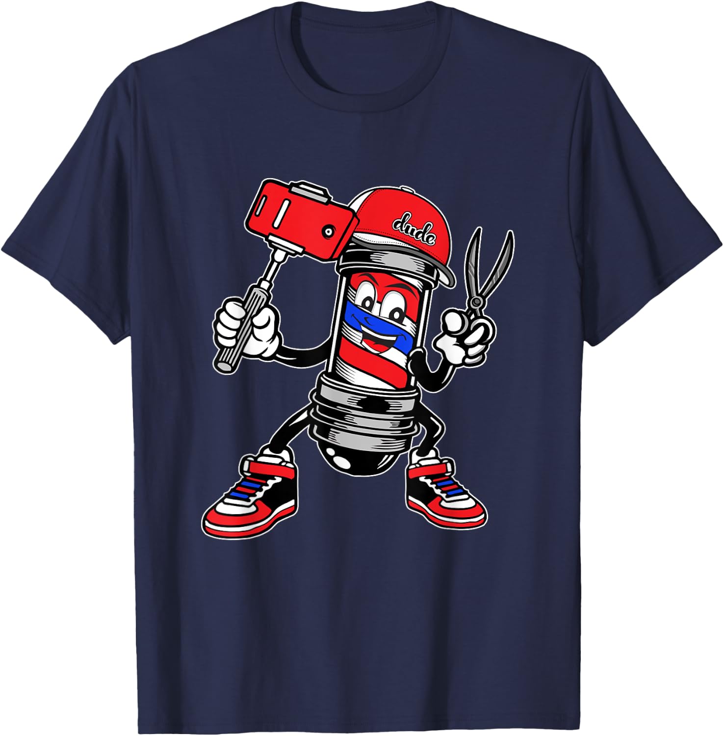 Barbershop Cool Barber Pole Hairdresser Funny Hip Hop Barber T-Shirt - T-Shirt | Navy