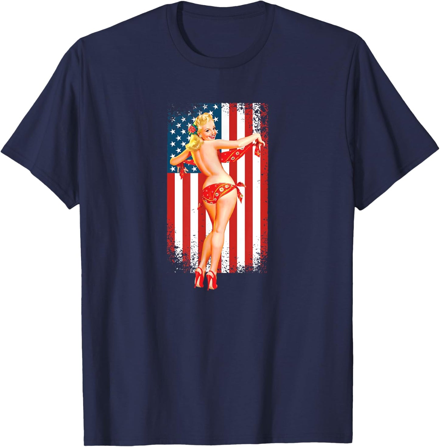 Patriotic Vintage Sexy Pinup Girl T-Shirt - T-Shirt | Navy