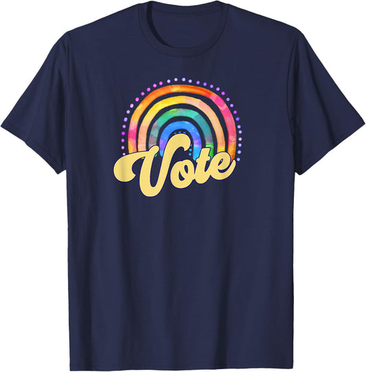 Retro Hippie Watercolor Rainbow VOTE T-Shirt - T-Shirt | Navy