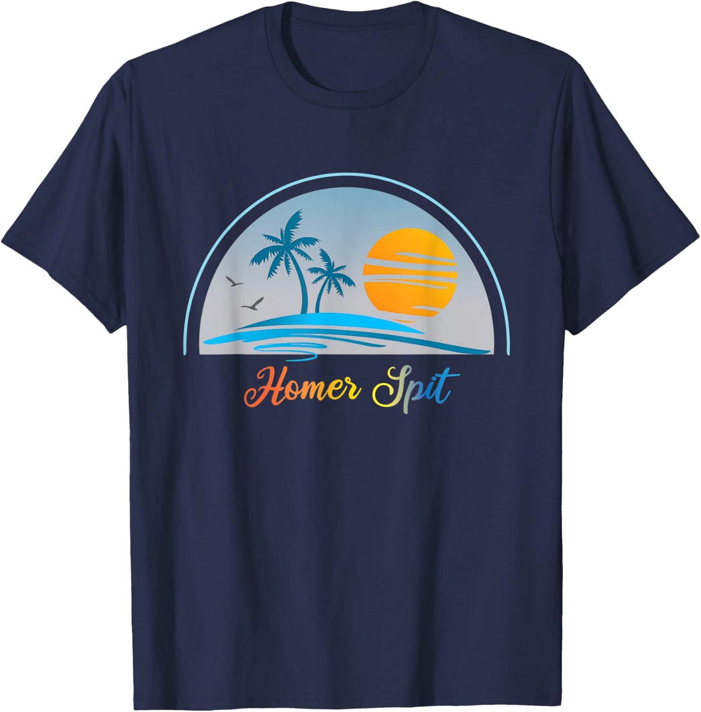 Homer Spit AK Alaska Souvenir Palm Tree Surfer Graphic T-Shirt - T-Shirt | Navy