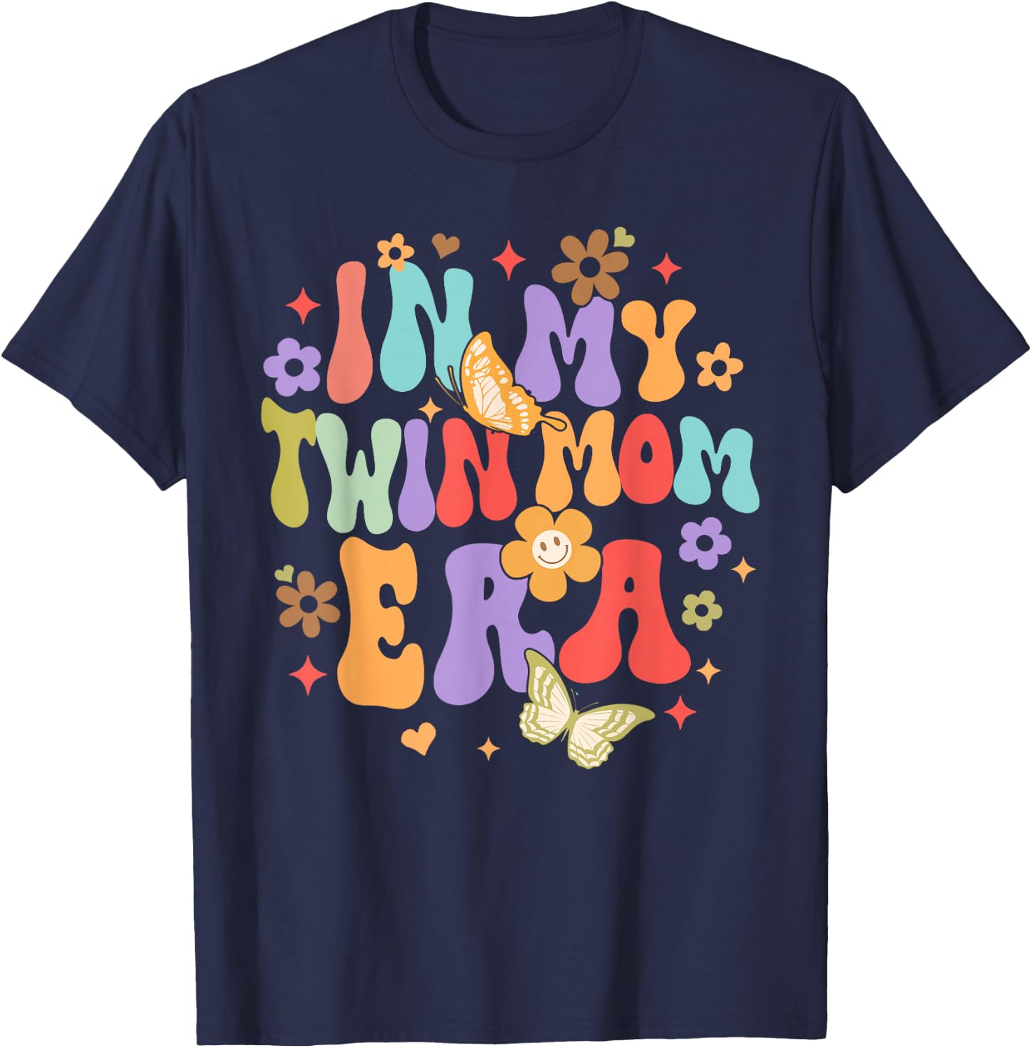 Twin Mama Pregnancy Announcement Funny In My Twin Mom Era T-Shirt - T-Shirt | Navy