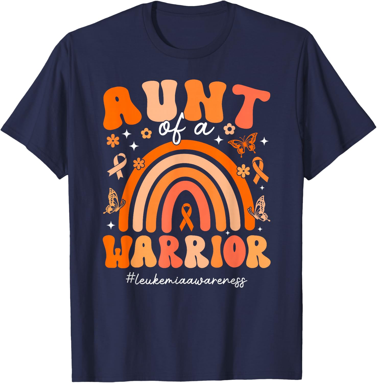 Groovy Leukemia Aunt Of A Leukemia Warrior Aunt T-Shirt - T-Shirt | Navy