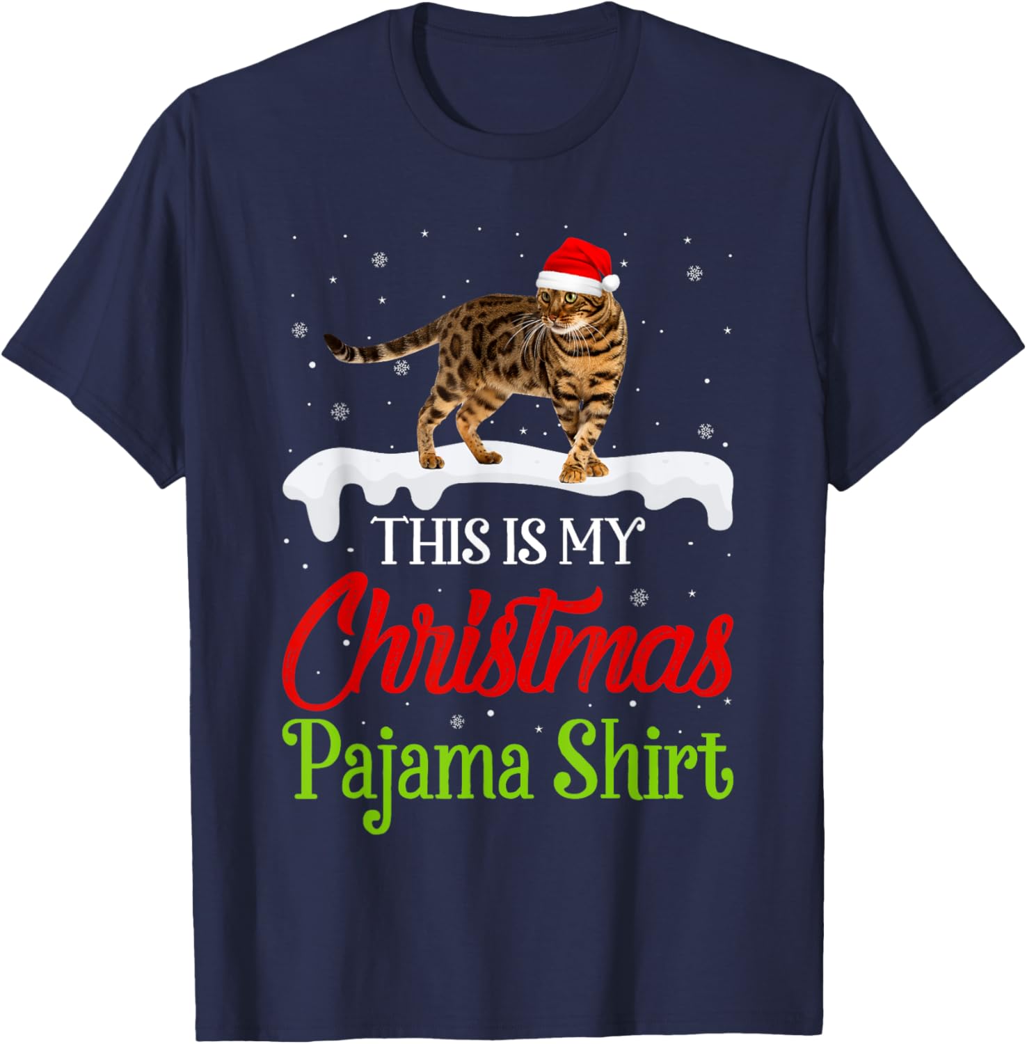 This Is My Christmas Pajama Shirt Bengal Cat T-Shirt - T-Shirt | Navy