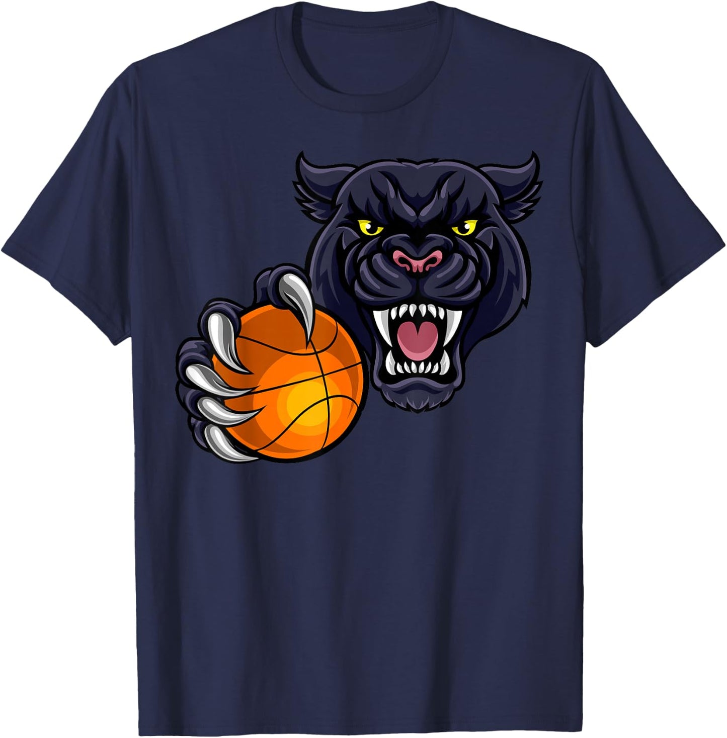 Panther Cartoon Sports Panthers Team Mascot Basketball Ball T-Shirt - T-Shirt | Navy